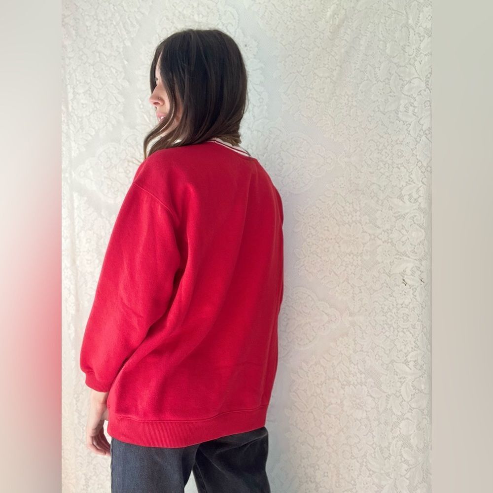 Y2K New York & Company Red Embroidered Varsity Style Crewneck Sweater - Picture 3 of 13